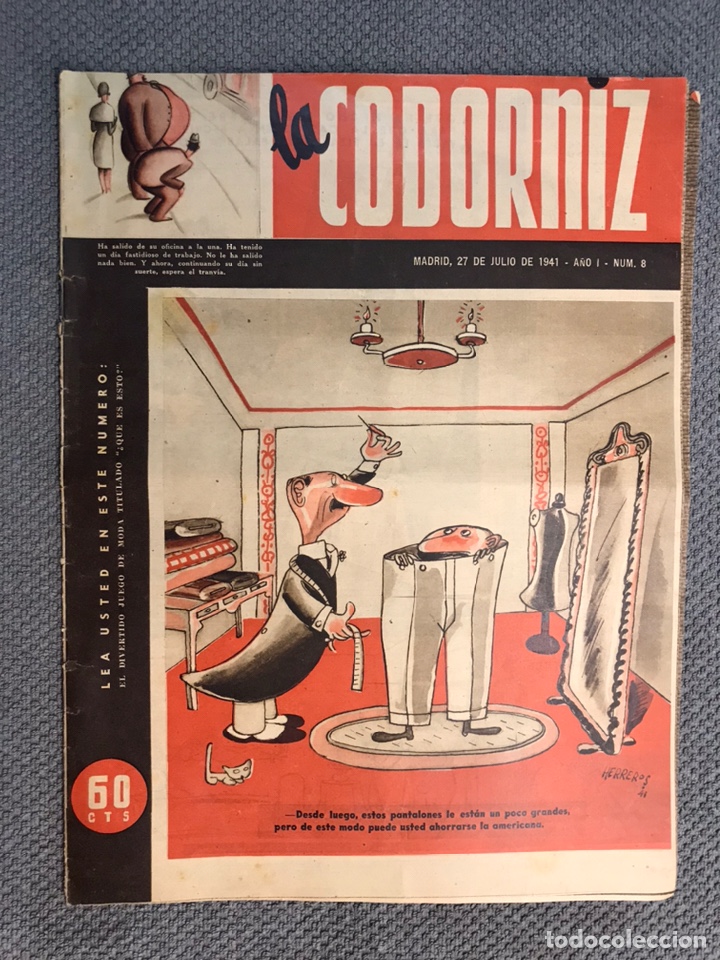 Coleccionismo de Revistas y Peri&oacute;dicos: LA CODORNIZ, Revista A&ntilde;o I, No.8, (27 de Julio de 1941) Portada ilustrada HERREROS ...