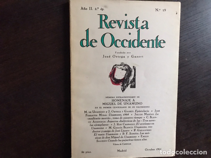 Coleccionismo de revistas y peri&oacute;dicos: Revista de occidente 19. octubre 64 homenaje a Miguel de Unamuno