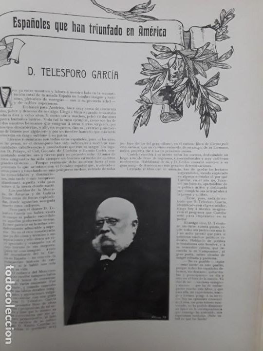 Collection Magazines and Newspapers: TELESFORO GARCIA ESPA&Ntilde;OLES QUE HAN TRIUNFADO EN AMERICA HOJA A&Ntilde;O 1906