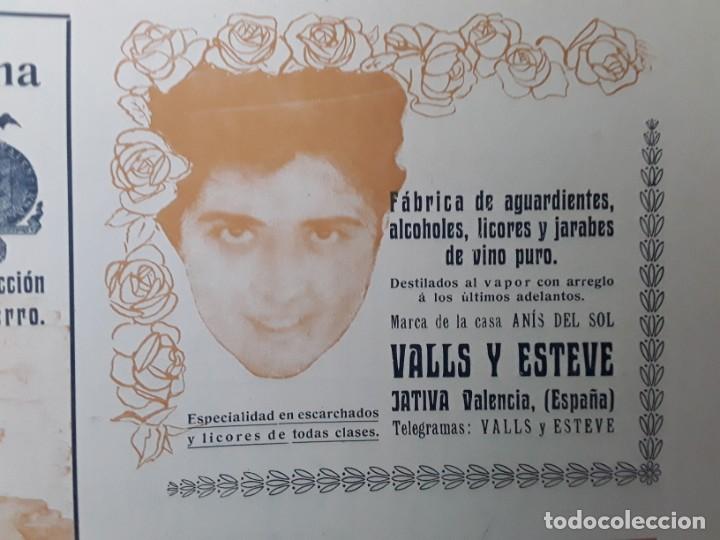 Collezionismo di Riviste e Giornali: FABRICA DE AGUARDIENTES ALCOHOLES LICORES VALLS Y ESTEVE JATIVA ANIS DEL SOL VALENCIA HOJA A&Ntilde;O 1906