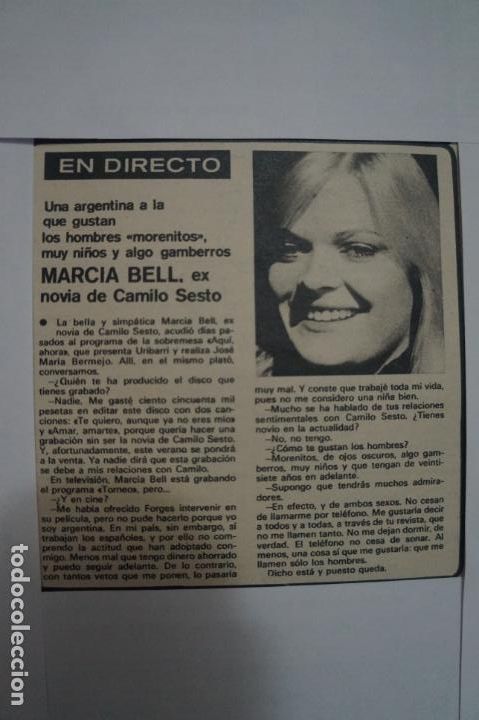 Coleccionismo de Revistas y Peri&oacute;dicos: RECORTE CLIPPING DE MARCIA BELL REVISTA SEMANA N&ordm; 1840 PAG. 85 L1