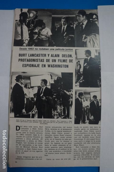 Coleccionismo de Revistas y Peri&oacute;dicos: RECORTE CLIPPING DE BURT LANCASTER Y ALAIN DELON REVISTA SEMANA N&ordm; 1691 PAG. 54 L2