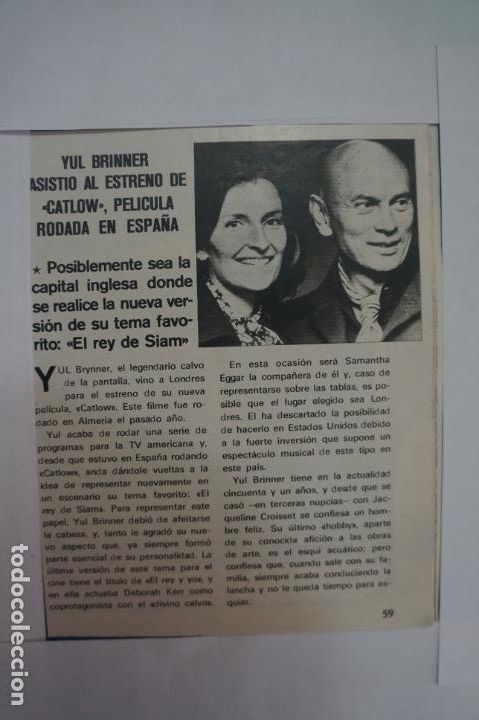 Coleccionismo de Revistas y Peri&oacute;dicos: RECORTE CLIPPING DE YUL BRINNER REVISTA SEMANA N&ordm; 1689 PAG. 59 L2