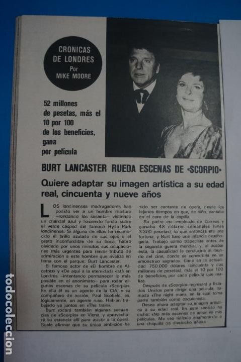 Coleccionismo de Revistas y Peri&oacute;dicos: RECORTE CLIPPING DE BURT LANCASTER REVISTA SEMANA N&ordm; 1689 PAG. 58 L2