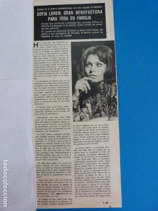 Coleccionismo de Revistas y Peri&oacute;dicos: RECORTE CLIPPING DE SOFIA LOREN REVISTA SEMANA N&ordm; 1710 PAG. 9 L4