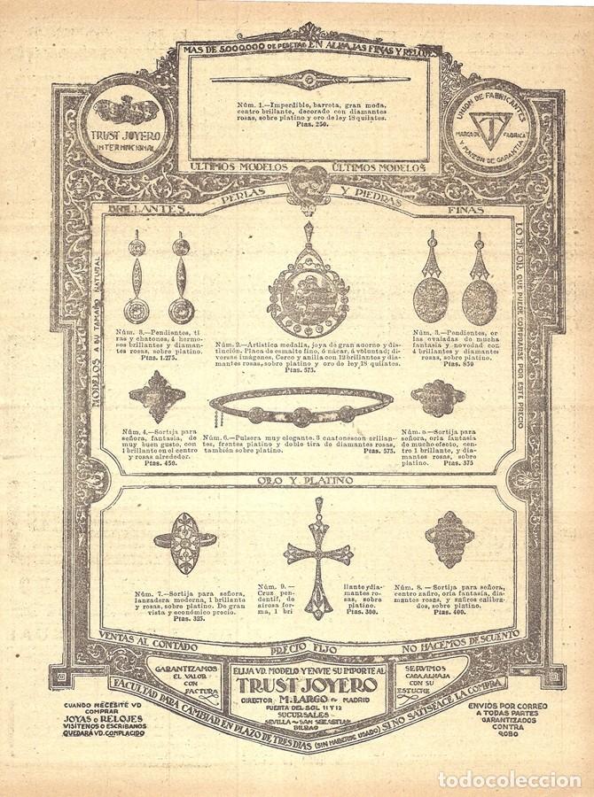 Coleccionismo de Revistas y Peri&oacute;dicos: 1923 HOJA REVISTA PUBLICIDAD ANUNCIO RECORTE PRENSA JOYER&Iacute;A RELOJER&Iacute;A EL TRUST' SORTIJAS PENDIENTES