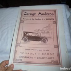 Coleccionismo de Revistas y Periódicos: PUBLICIDAD GARAGE MODERNO MARQUES DE SAN ESTEBAN GIJON.HOJA GUIA ASTURIAS EN LA MANO 1925. Lote 224769197