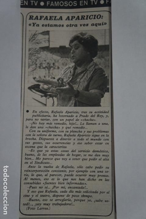 Coleccionismo de Revistas y Peri&oacute;dicos: RECORTE CLIPPING DE RAFAELA APARICIO REVISTA SEMANA N&ordm; 1705 PAG. 72 L7