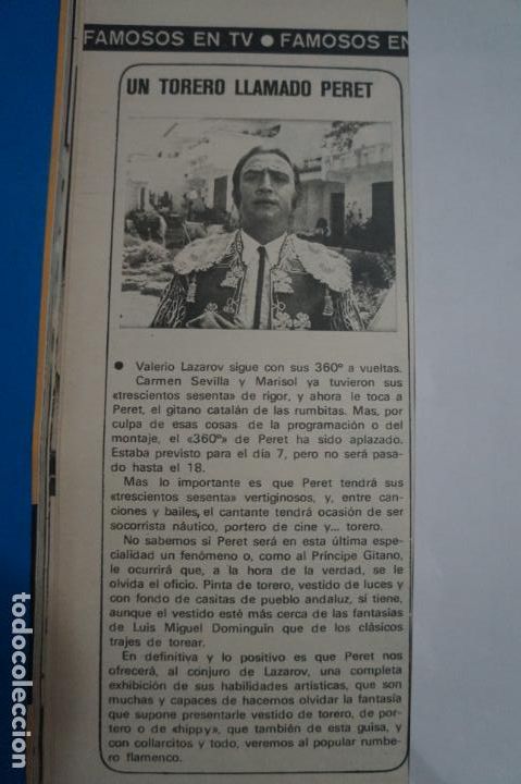 Coleccionismo de Revistas y Peri&oacute;dicos: RECORTE CLIPPING DE PERET TORERO REVISTA SEMANA N&ordm; 1704 PAG. 28 L7