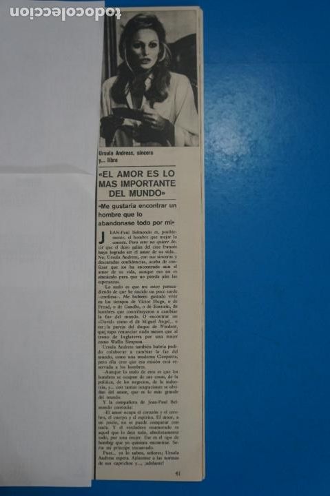 Coleccionismo de Revistas y Peri&oacute;dicos: RECORTE CLIPPING DE URSULA ANDRESS REVISTA SEMANA N&ordm; 1700 PAG. 41 L7