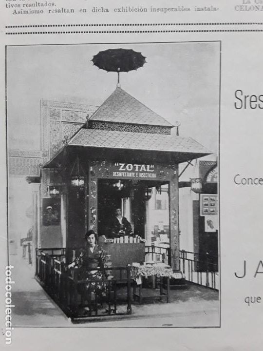 Collezionismo di Riviste e Giornali: EXPOSICION MEDICINA HIGIENE SEVILLA STAND JABON ZOTAL / STAND CASA OTTO STREITBERGER HOJA A&Ntilde;O 1924
