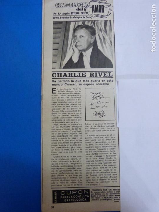 Coleccionismo de Revistas y Peri&oacute;dicos: RECORTE CLIPPING DE CHARLIE RIVEL REVISTA SEMANA N&ordm; 1672 PAG. 58 L9