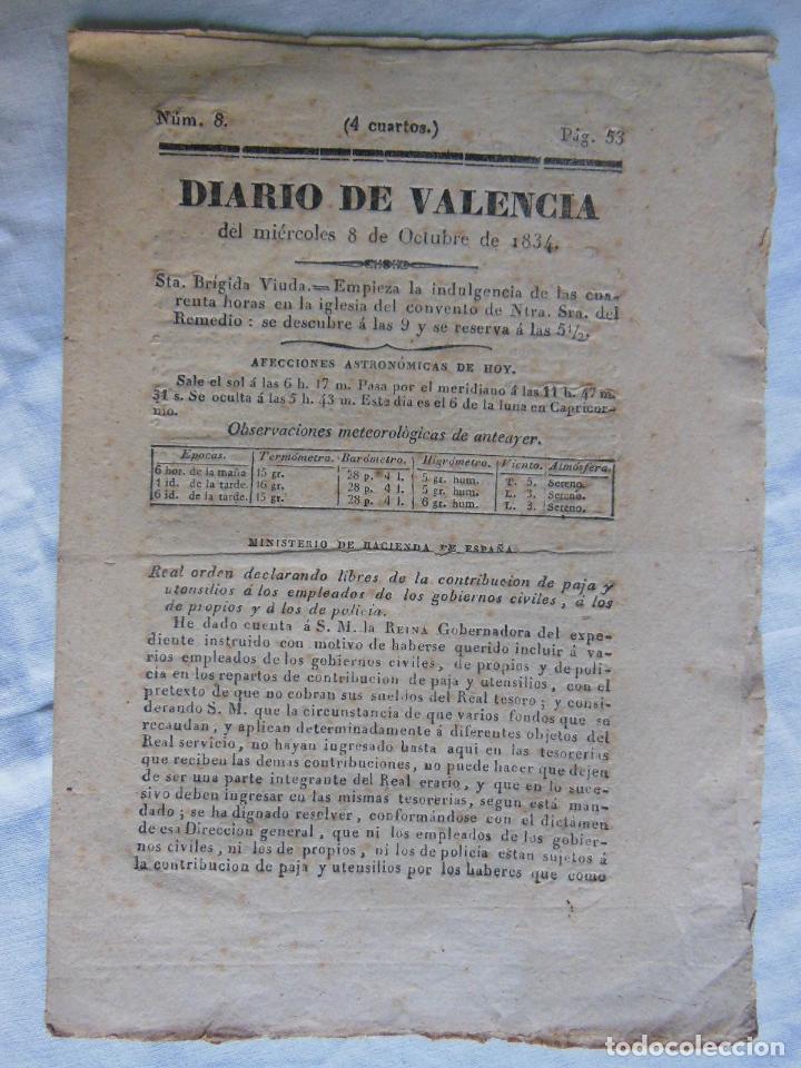 Colecionismo de Revistas e Jornais: DIARIO DE VALENCIA, n&ordm; 8, 1834