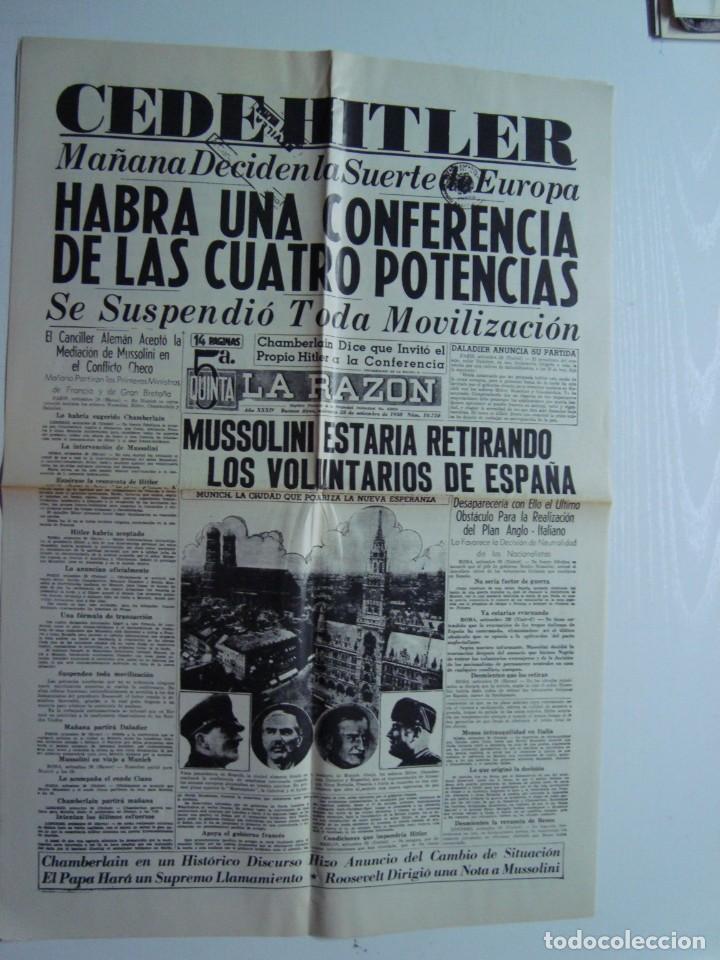 Coleccionismo de revistas y peri&oacute;dicos: Facs&iacute;mil Portada (2) LA RAZ&Oacute;N 1938 - EL HERALDO DE MADRID - CEDE HITLER - CUMBRE DE CUATRO POTENCIAS