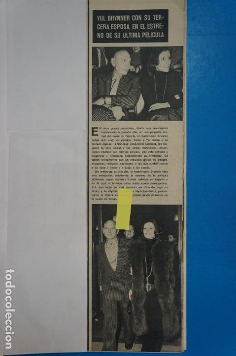 Coleccionismo de Revistas y Peri&oacute;dicos: RECORTE CLIPPING DE YUL BRYNNER Y JACQUELINE CROISSET REVISTA SEMANA N&ordm; 1670 PAG. 39 L8