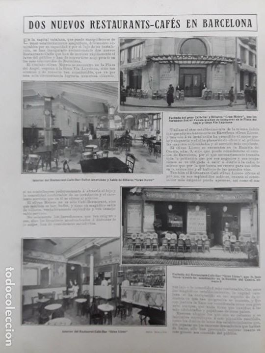 Sammeln von Zeitschriften und Zeitungen: GRAN CAFE BAR Y BILLARES GRAN METRO / CAFE-BAR GARN LICEO FERRER CANALS BARCELONA HOJA A&Ntilde;O 1922
