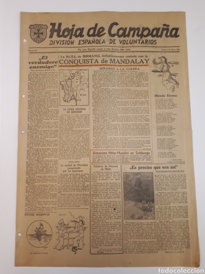 Coleccionismo de Revistas y Peri&oacute;dicos: Hoja de Campa&ntilde;a 26 Divisi&oacute;n Azul