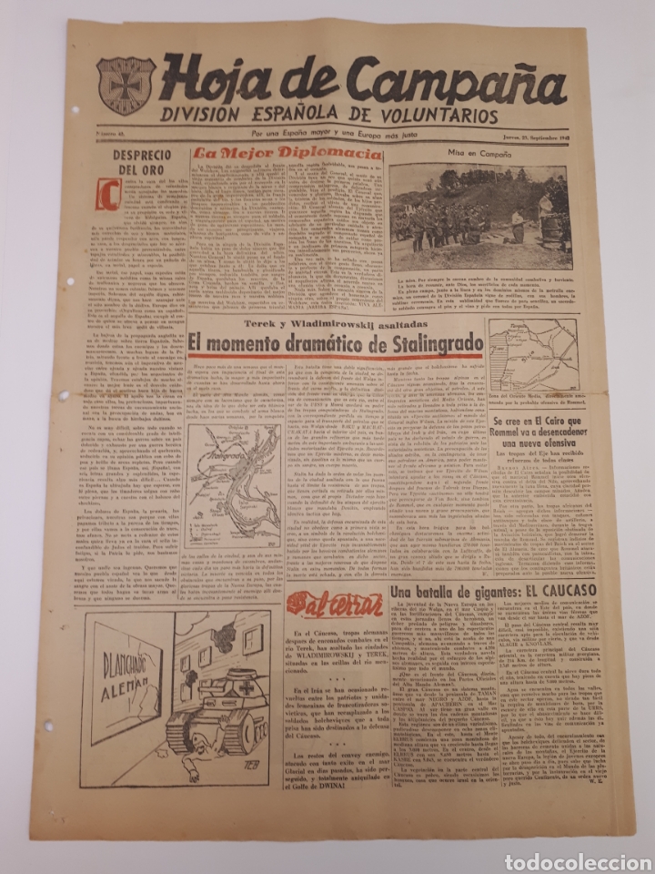 Coleccionismo de Revistas y Peri&oacute;dicos: Hoja de Campa&ntilde;a 42 Divisi&oacute;n Azul