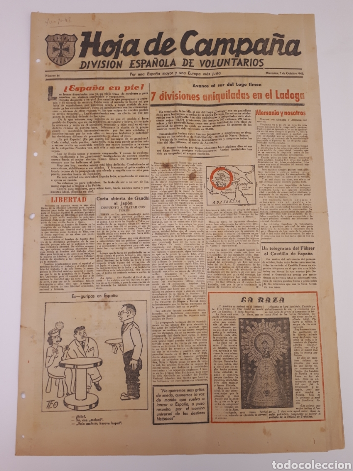 Coleccionismo de Revistas y Peri&oacute;dicos: Hoja de Campa&ntilde;a 44 Divisi&oacute;n Azul