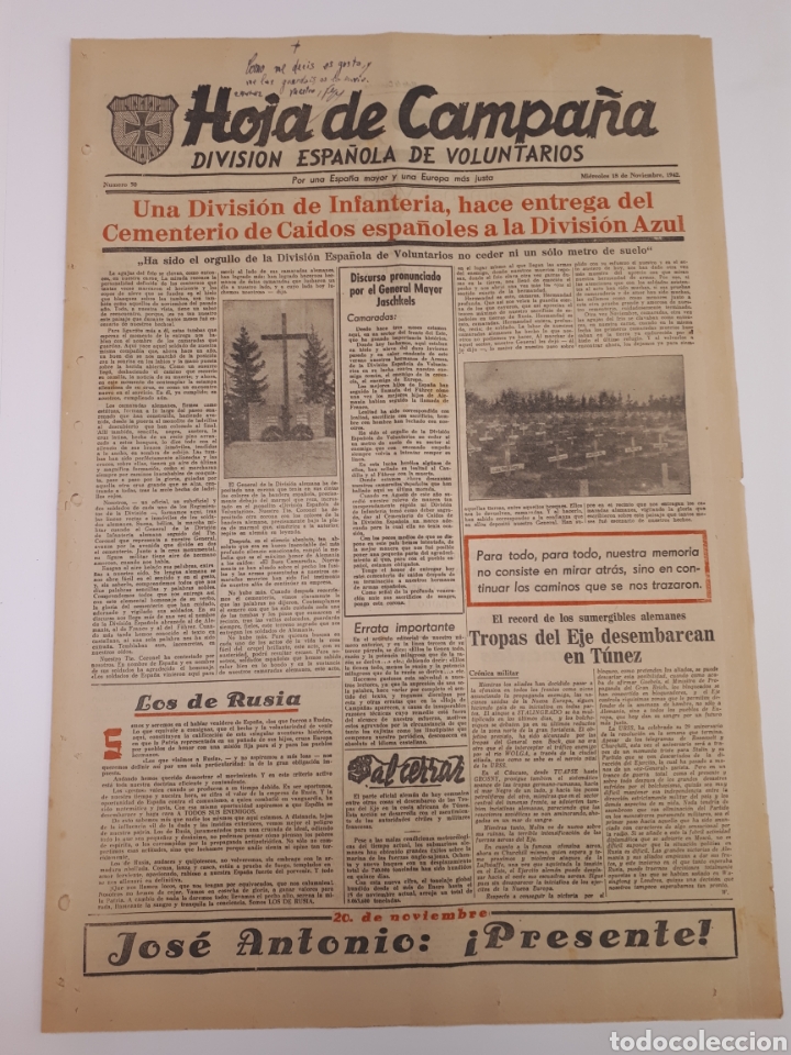 Coleccionismo de Revistas y Peri&oacute;dicos: Hoja de Campa&ntilde;a 50 Divisi&oacute;n Azul