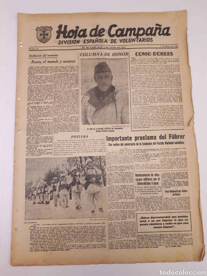 Coleccionismo de Revistas y Peri&oacute;dicos: Hoja de Campa&ntilde;a 59 Divisi&oacute;n Azul