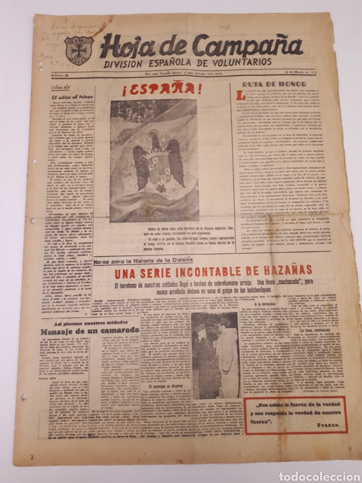 Coleccionismo de Revistas y Peri&oacute;dicos: Hoja de Campa&ntilde;a 60 Divisi&oacute;n Azul