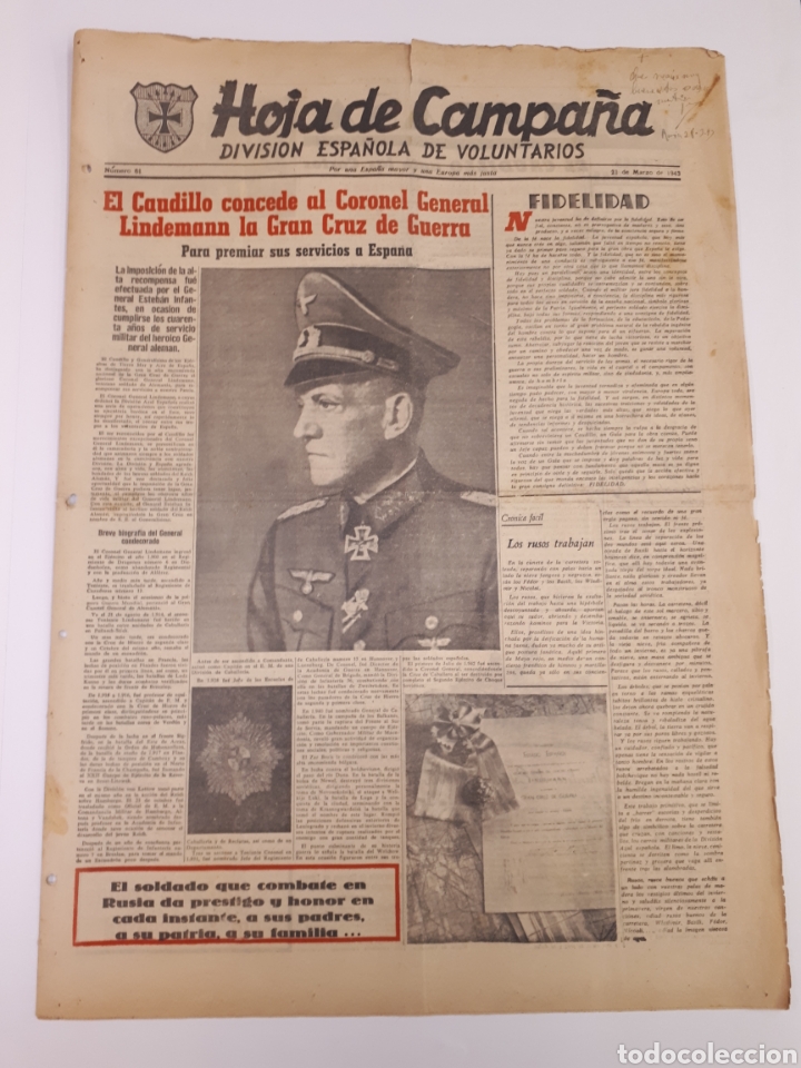 Coleccionismo de Revistas y Peri&oacute;dicos: Hoja de Campa&ntilde;a 61 Divisi&oacute;n Azul