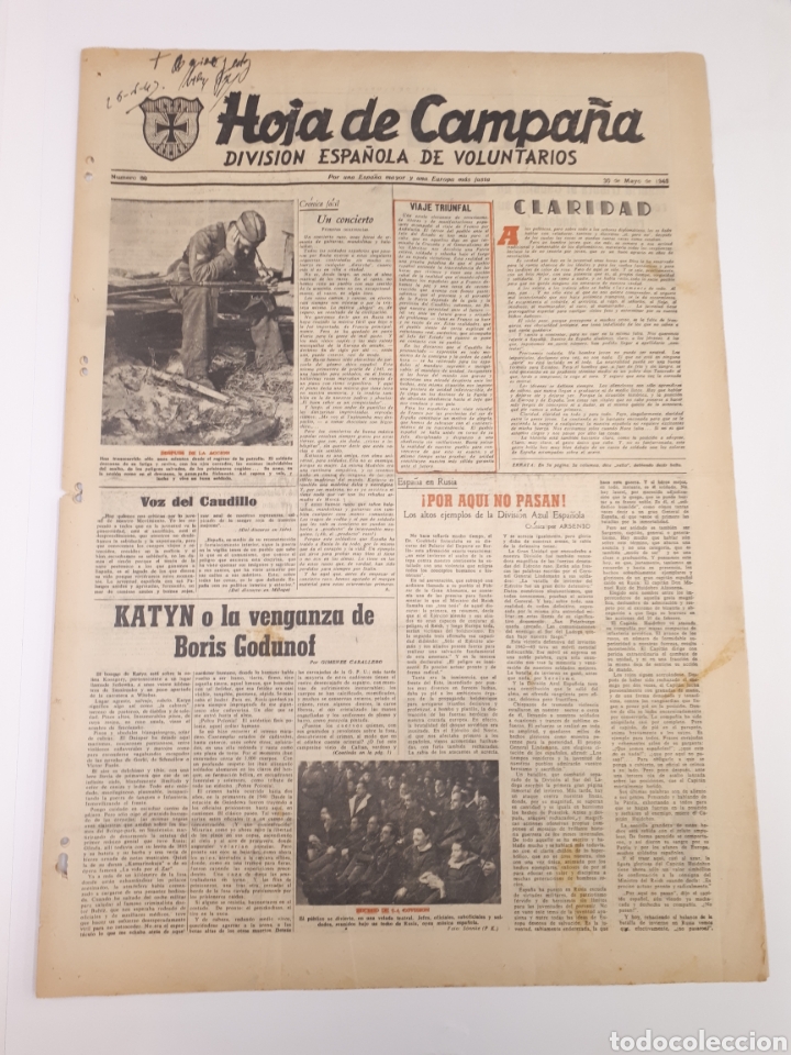 Coleccionismo de Revistas y Peri&oacute;dicos: Hoja de Campa&ntilde;a 69 Divisi&oacute;n Azul