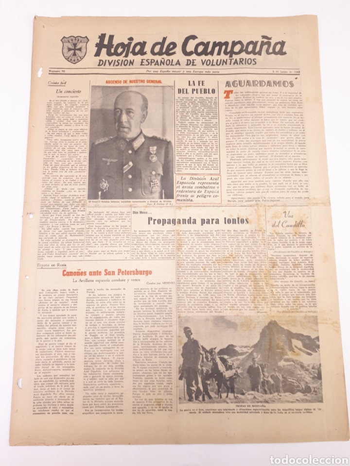 Coleccionismo de Revistas y Peri&oacute;dicos: Hoja de Campa&ntilde;a 70 Divisi&oacute;n Azul