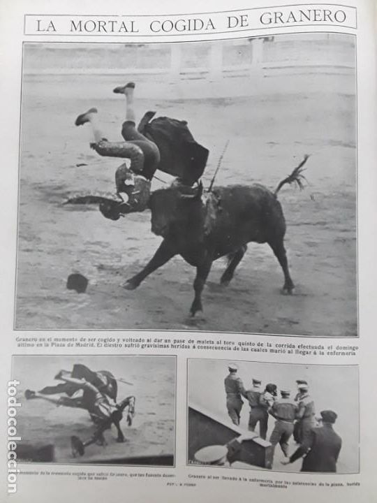 Coleccionismo de revistas y peri&oacute;dicos: LA MORTAL COGIDA DE GRANERO TORERO MADRID / FUTBOL ESPA&Ntilde;A-FRANCIA BURDEOS REVISTA A&Ntilde;O 1922