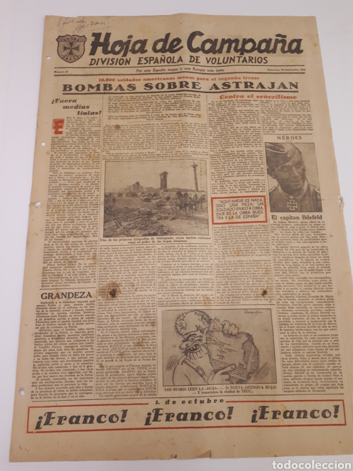 Coleccionismo de Revistas y Peri&oacute;dicos: Hoja de Campa&ntilde;a 42 Divisi&oacute;n Azul