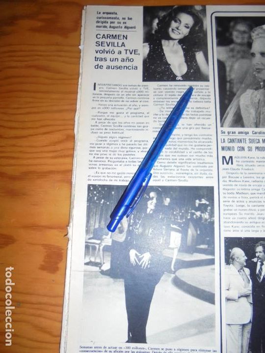 Coleccionismo de Revistas y Peri&oacute;dicos: RECORTE : CARMEN SEVILLA VUELVE A TV DESPUES DE UN A&Ntilde;O. SEMANA, JUNIO 1979 (#)