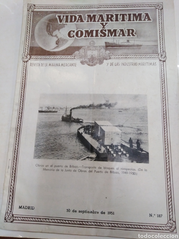Coleccionismo de Revistas y Peri&oacute;dicos: VIDA MAR&Iacute;TIMA Y COMISMAR-REVISTA DE LA MARINA MERCANTE-30/9/51-N&deg;187