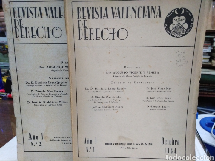 Collection Magazines and Newspapers: REVISTA VALENCIANA DE DERECHO-A&Ntilde;O I N&deg;1/N&deg;2 OCTUBRE/NOVIEMBRE 1944,DERECHO