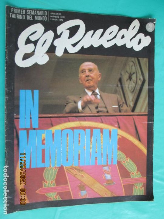 Collection Magazines and Newspapers: EL RUEDO SEMANARIO GRAFICO DE LOS TOROS N&ordm; 1639 IN MEMORIAM DE FRANCO
