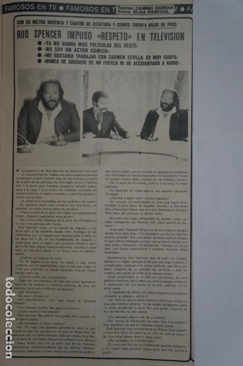 Coleccionismo de Revistas y Peri&oacute;dicos: RECORTE CLIPPING DE BUD SPENCER REVISTA SEMANA N&ordm; 1855 PAG. 25 L13