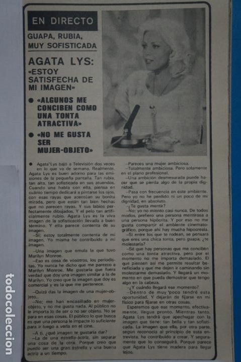 Coleccionismo de Revistas y Peri&oacute;dicos: RECORTE CLIPPING DE AGATA LYS REVISTA SEMANA N&ordm; 1855 PAG. 27 L13