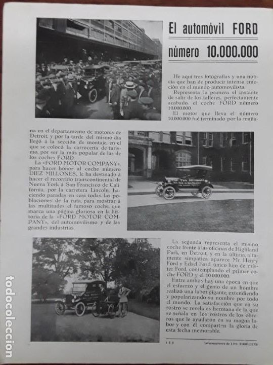 Collection Magazines and Newspapers: EL AUTOMOVIL FORD NUMERO 10.000.000. THE TEN MILLIONTH HENRY AND EDSEL FORD PRIMER COCHE FORD 1924