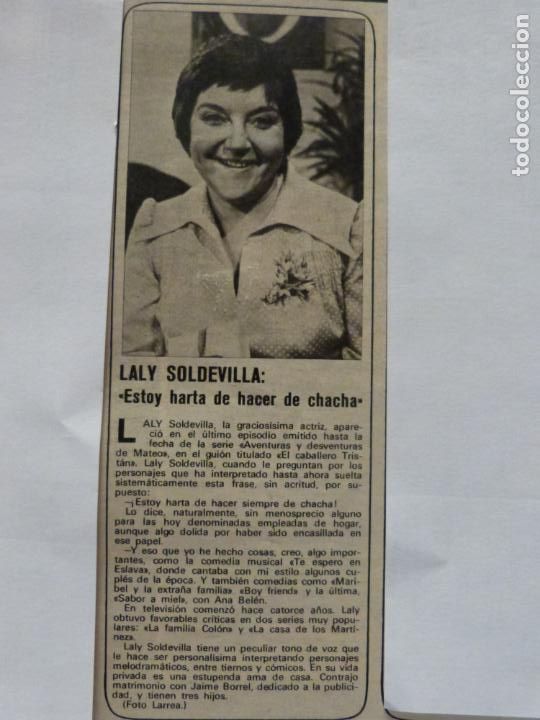 Coleccionismo de Revistas y Peri&oacute;dicos: RECORTE CLIPPING DE LALY SOLDEVILLA REVISTA SEMANA N&ordm; 1674 PAG. 23 L16