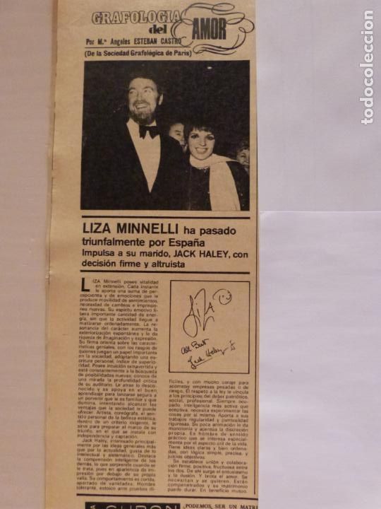Coleccionismo de Revistas y Peri&oacute;dicos: RECORTE CLIPPING DE LIZA MINNELLI Y JACK HALEY REVISTA SEMANA N&ordm; 1824 PAG. 6 L17