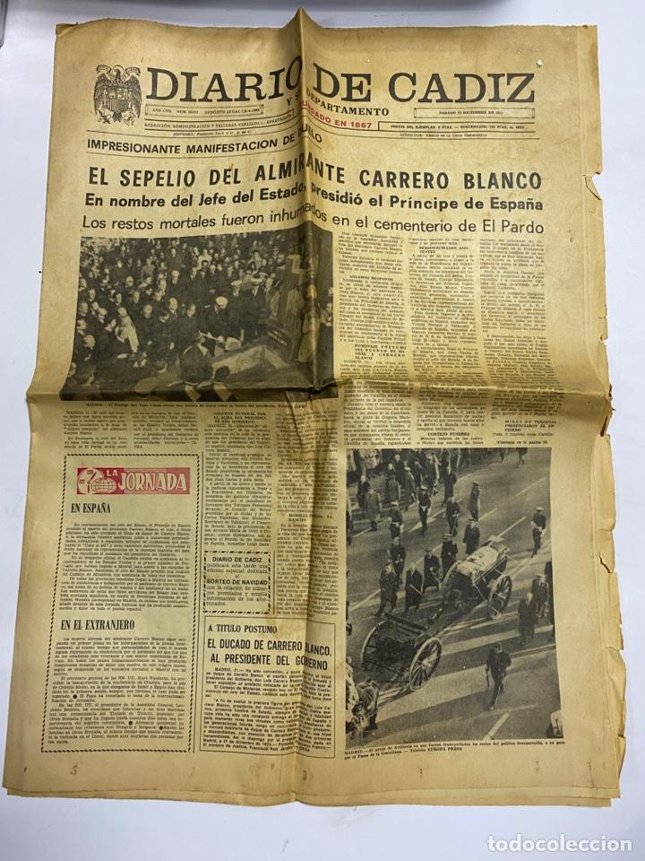 Coleccionismo de revistas y peri&oacute;dicos: DIARIO DE CADIZ. 22 DE DICIEMBRE DE 1973. SEPELIO DEL ALMIRANTE CARRERO BLANCO. A&Ntilde;O CVII. N&ordm; 35613