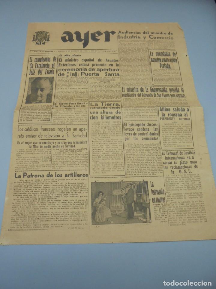 Coleccionismo de revistas y peri&oacute;dicos: PERI&Oacute;DICO AYER. A&Ntilde;O XIV. 4 DICIEMBRE 1949. MINISTRO INDUSTRIA Y COMERCIO, GNRAL PERON, PUERTA SANTA