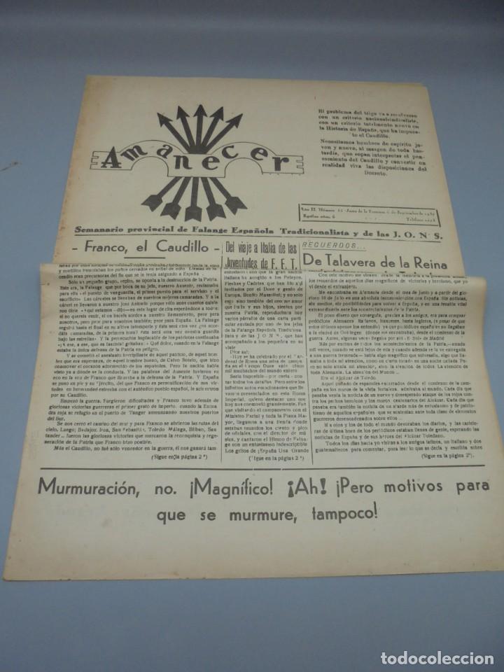 Collection Magazines and Newspapers: SEMANARIO AMANECER. N&ordm; 55. CAUDILLO, JUVENTUDES FET Y JONS, DE TALAVERA REINA A ALCAZAR TOLEDO