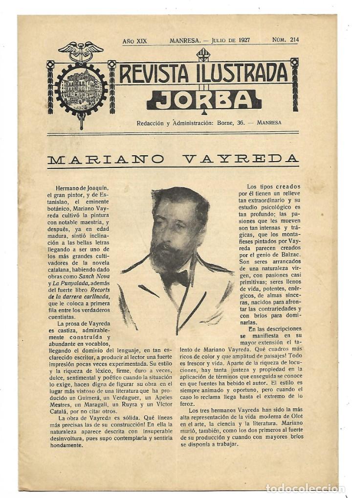 Collezionismo di Riviste e Giornali: REVISTA ILUSTRADA JORBA A&Ntilde;O XIX, MANRESA - JULIO 1927, N&ordm; 214, MARIANO VAYREDA. PAPIOL