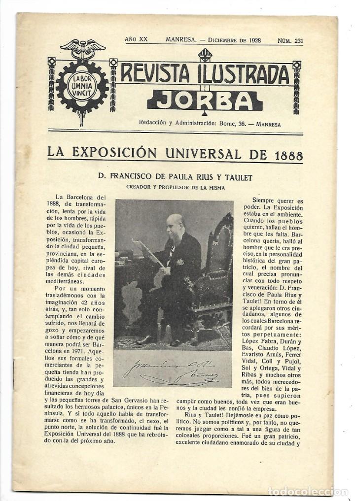 Collection Magazines and Newspapers: REVISTA ILUSTRADA JORBA A&Ntilde;O XX, MANRESA - DIC. 1928, N&ordm; 231, EXPOSICION UNIVERSAL 1888. CATALOGO
