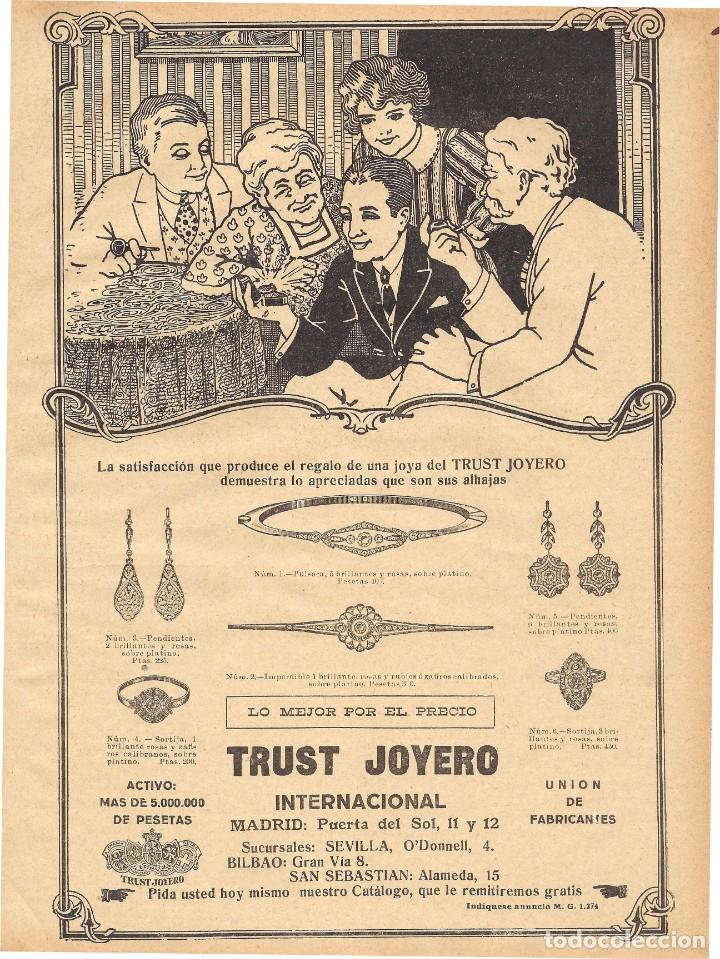 Coleccionismo de Revistas y Peri&oacute;dicos: 1923 HOJA REVISTA PUBLICIDAD ANUNCIO DE PRENSA TRUST JOYERO PULSERAS, SORTIJAS, PENDIENTES
