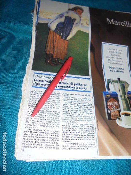 Coleccionismo de Revistas y Peri&oacute;dicos: RECORTE: CARMEN SEVILLA, A LOS 3 A&Ntilde;OS DE SU RETIRADA. SEMANA, FEBRERO 1990 (#)