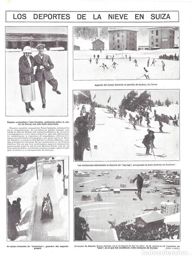Coleccionismo de revistas y peri&oacute;dicos: 1923 HOJA REVISTA SUIZA DAVOS DEPORTES DE NIEVE ESQUI, CAMPE&Oacute;N DE EUROPA SALTOS, HOCKEY HIELO, BOBS
