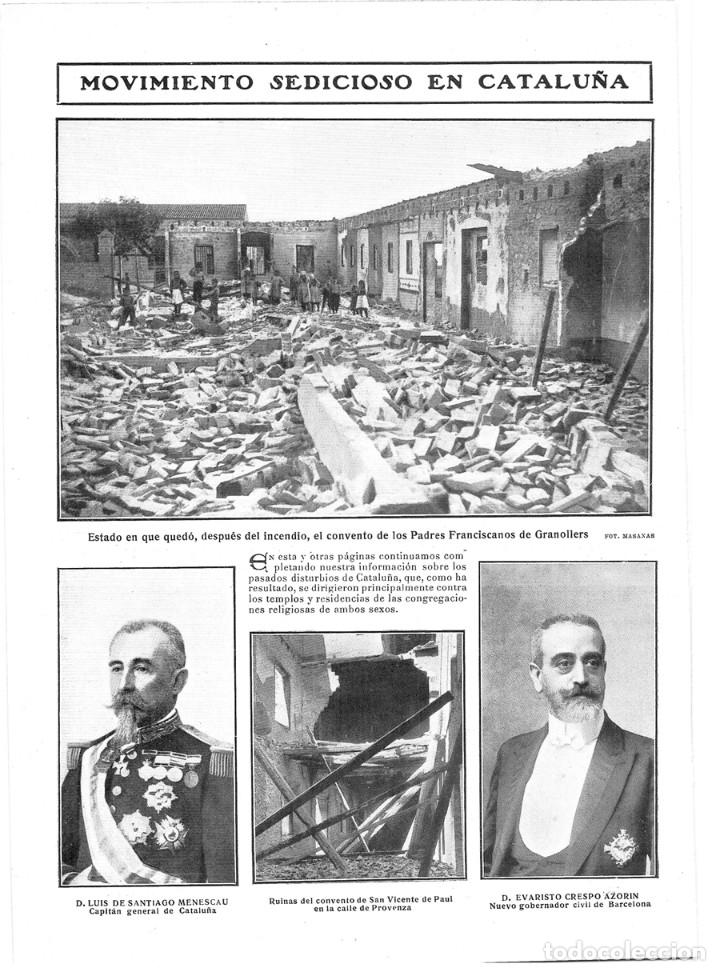 Coleccionismo de Revistas y Peri&oacute;dicos: 1909 HOJAS REVISTA BARCELONA SUCESOS SEMANA TR&Aacute;GICA QUEMA DE CONVENTOS GOBERNADOR EVARISTO CRESPO AZ