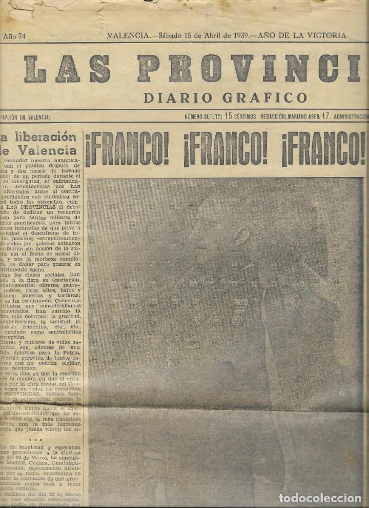 Coleccionismo de revistas y peri&oacute;dicos: PERIODICO LAS PROVINCIAS DE 1939, N&ordm; 30.455